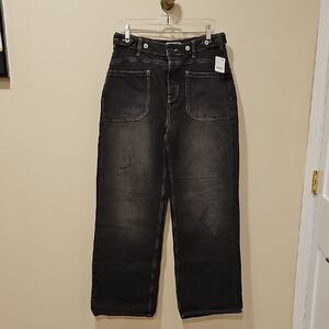 Free People Black Washed Straight-Leg Utility Jeans